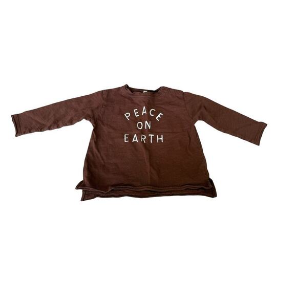Rylee & Cru Baby Brown Peace On Earth Raw Edge Long Sleeve Tee Size 6-12 M - Picture 3 of 5